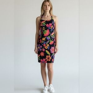 Harold's Sleeveless Halter Sheath Dress XS* / XXS* Black Multicolor Floral Print